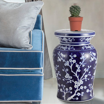 Cherry Blossom 17.75" Ceramic Garden Stool - JONATHAN Y
